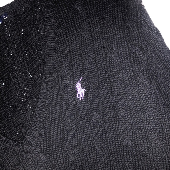 Black Ralph Lauren Cable Knit V neck Sweater - Picture 2 of 3